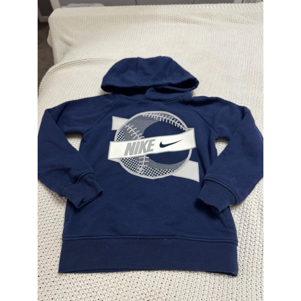 Nike Boys Navy Blue Baseball Graphic Pullover Hoodie Sweatshirt Size 4 XS